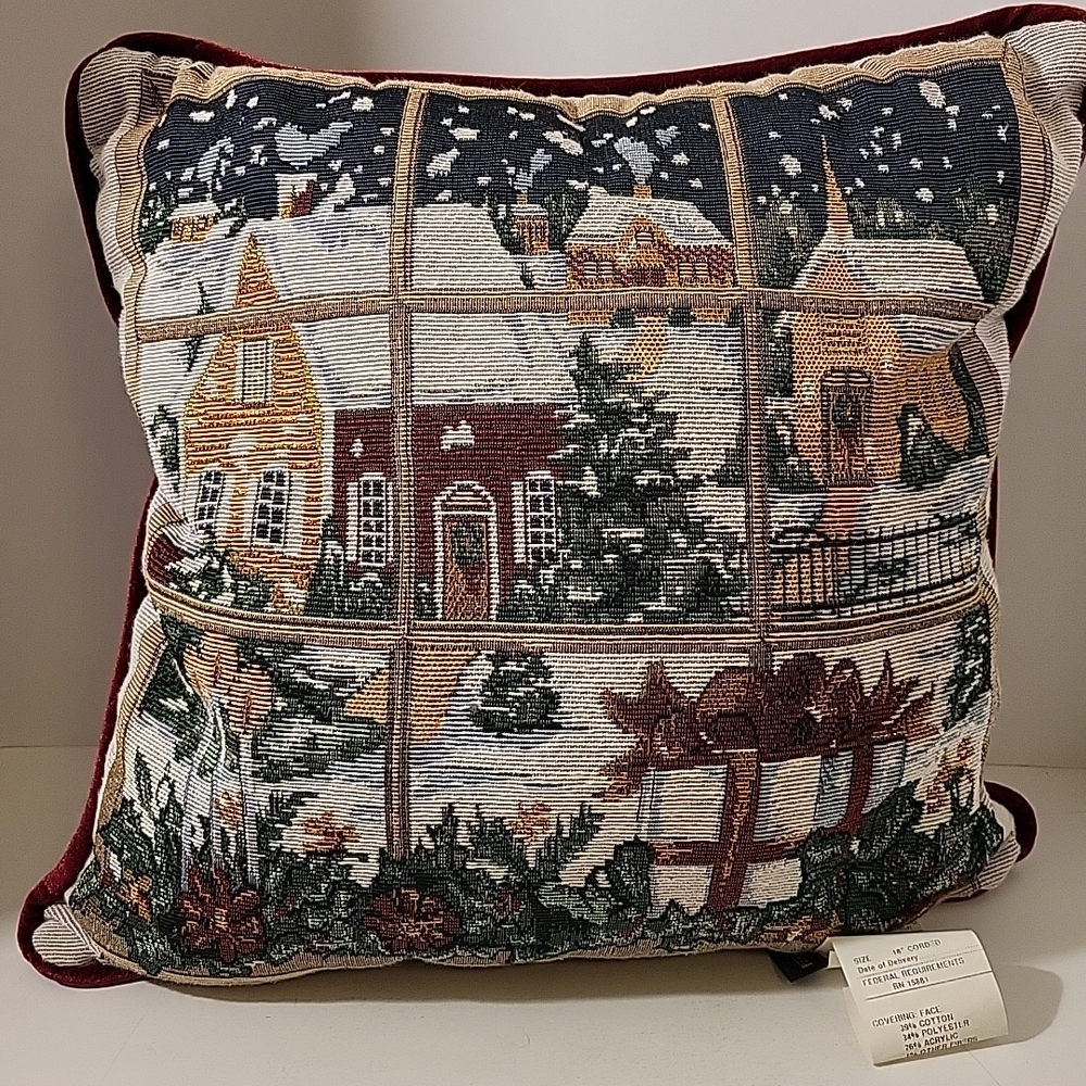 Holiday Tapestry Pillow with Winter Scene